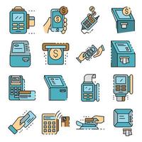 Bank terminal icons set line color vector