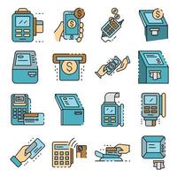 Bank terminal icons set line color vector