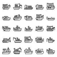 conjunto de iconos de barco de pesca, estilo de esquema vector