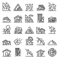 Landslide icons set, outline style vector