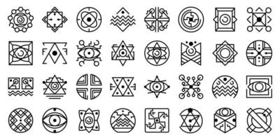 Alchemy icons set, outline style vector