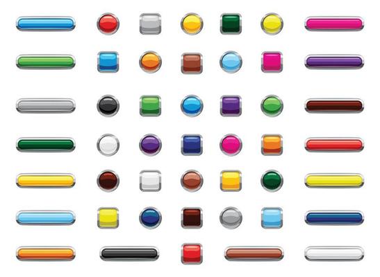 Web button icon set, cartoon style