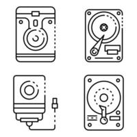 Hard disk icons set, outline style vector