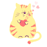 kitten with heart freehand drawing png