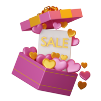 caixa de presente de venda flash 3d com ícone de amor