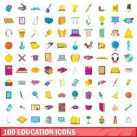 100 education icons set, cartoon style vector