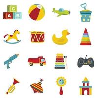 Different kids toys icons set in flat style vector