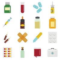 Different drugs icons set in flat style