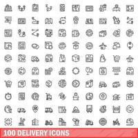 100 conjunto de iconos de entrega, estilo de esquema vector