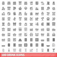 100 iconos de bebida, estilo de esquema vector