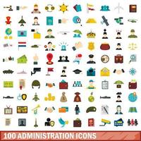 100 administration icons set, flat style vector