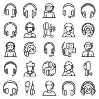 Headset icons set, outline style vector