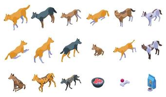 Wild dog dingo icons set isometric vector. America pup vector