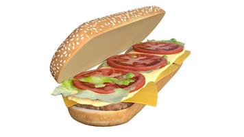 Representación 3d de deliciosa hamburguesa y hot dog foto