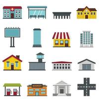 City infrastructure items set flat icons vector