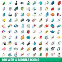 100 web and mobile icons set, isometric 3d style vector