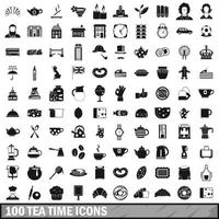 100 tea time food icons set in simple style vector