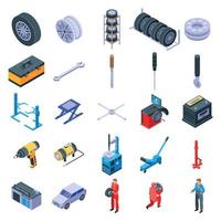 Tire fitting icons set, isometric style vector