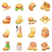 Beer evening icons set, isometric style vector