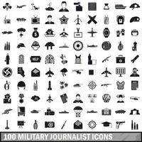 100 military journalist icons set, simple style vector