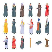 Priest icons set, isometric style vector