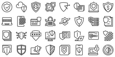 Active protection icons set outline vector. File firewall vector