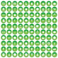 100 iconos de verduras establecer círculo verde vector