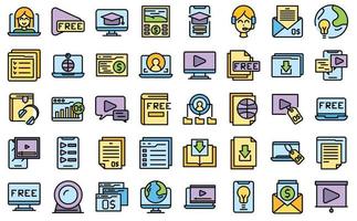 iconos de curso gratis establecer vector de color de línea