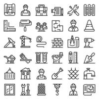 Contractor icons set, outline style vector