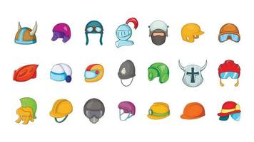 Helmet icon set, cartoon style vector