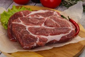 Raw pork neck steak photo