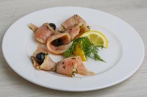 Salted salmon with olive photo