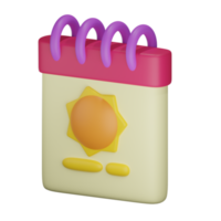 3d summer calendar object with transparent background png