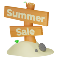 3d summer sale board illustration with transparent background png