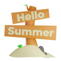 3d hello summer board with transparent background png
