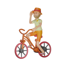 3D sommar karaktär ridning cykel med transparent bakgrund png