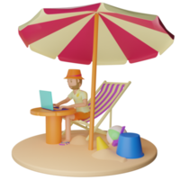 3D summer character working in holiday illustration with transparent background png