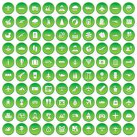 100 plane icons set green circle vector