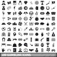 100 gambling icons set, simple style vector