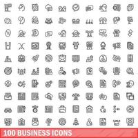 100 business icons set, outline style vector