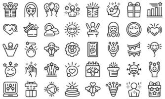 Delight icons set outline vector. Happy woman vector