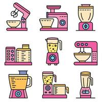 procesador de alimentos, iconos, conjunto, línea, color, vector