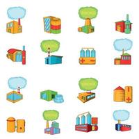 Factory icons set, cartoon style vector