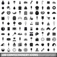 100 confectionery icons set, simple style vector