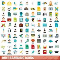 100 iconos de aprendizaje electrónico, estilo plano vector