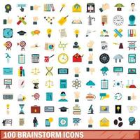 100 conjunto de iconos de lluvia de ideas, estilo plano vector