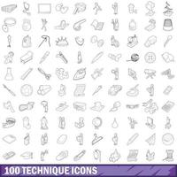 100 conjunto de iconos de técnica, estilo de esquema vector