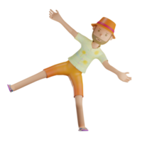 Pose feliz de personagem de verão 3D com fundo transparente png