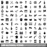 100 alcohol icons set, simple style vector