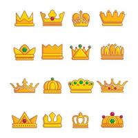 Crown gold icons set, cartoon style vector
